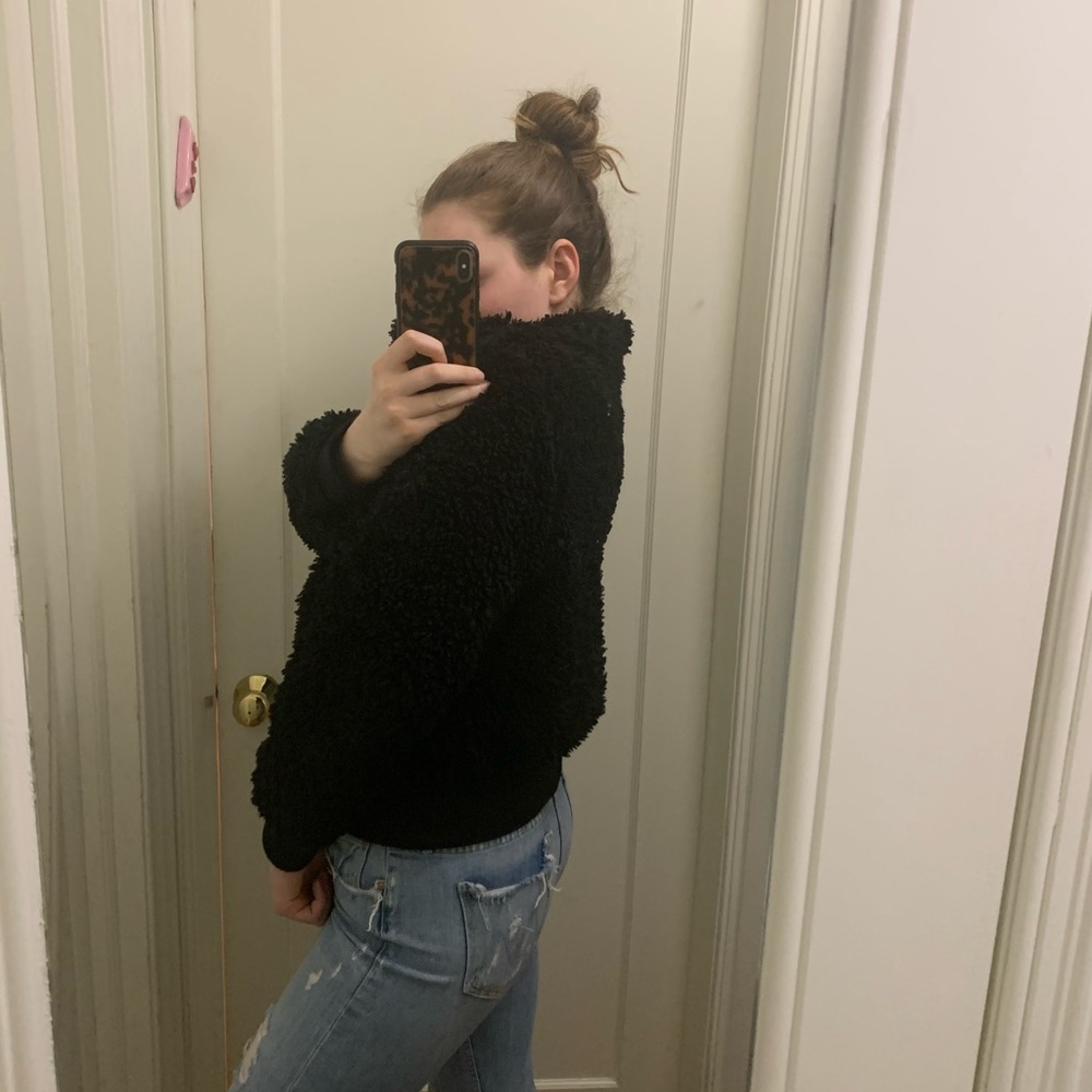 Zara Black Fuffy Teddy Jacket Coat Faux Fur